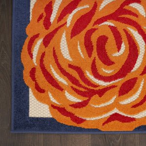 Homeroots 4' X 6' Ivory Blue And Orange Floral Non-skid Rug - Stylish, Durable For Indoor & Outdoor Use! 4' X 6' Polypropylene 505627