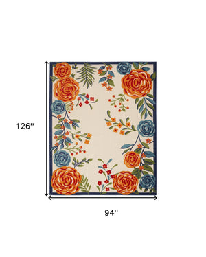 Homeroots 8' X 11' Ivory Blue And Orange Floral Non Skid Indoor Outdoor Area Rug  Polypropylene 505629