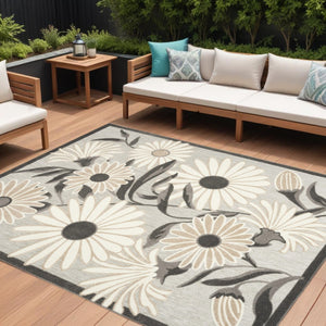 HomeRoots 7' Beige Floral Area Rug – Non-Skid, Stain-Resistant, Indoor/Outdoor Versatile Design for Any Space 7' X 10' 505630