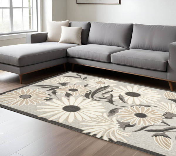 HomeRoots 9' Beige Floral Area Rug - Stain Resistant, Non-Skid, Durable Design for Elegant Living Spaces 6' X 9' 505631