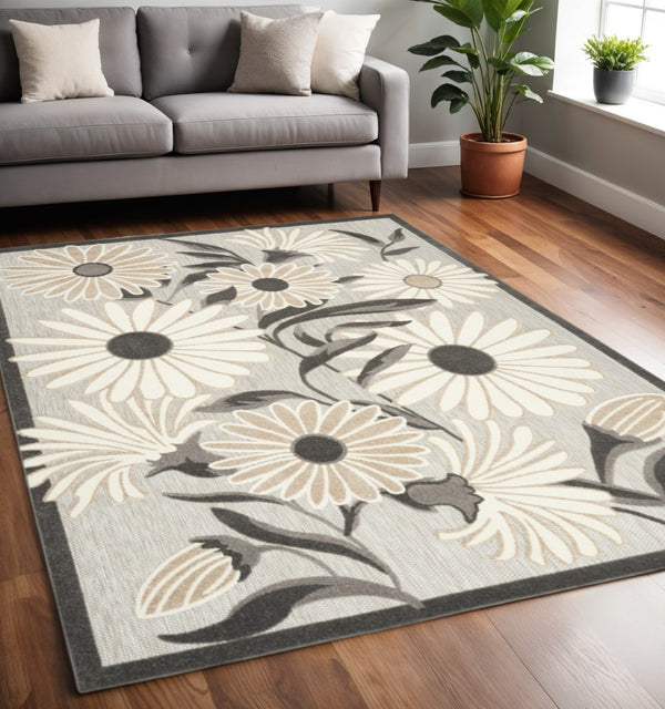 HomeRoots 9' Beige Floral Area Rug - Stain Resistant, Non-Skid, Durable Design for Elegant Living Spaces 5' X 8' 505633
