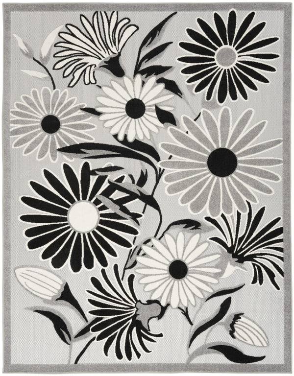 HomeRoots 9' Black and White Floral Area Rug - Stain Resistant, Non-Skid, Durable Design for Modern Living Spaces 7' X 10' 505636