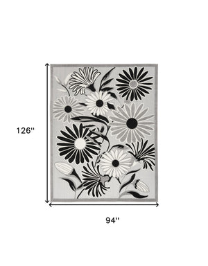 Homeroots 8' X 11' Black And White Floral Non Skid Indoor Outdoor Area Rug  Polypropylene 505639