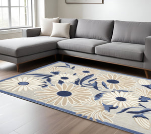 HomeRoots 6' Blue and Grey Floral Area Rug - Stain Resistant, Non-Skid, Perfect for Busy Homes and Stylish Decor 6' X 9' 505640