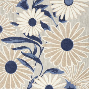 Homeroots 7' X 10' Blue And Grey Floral Stain Resistant Non Skid Area Rug  Polypropylene 505641
