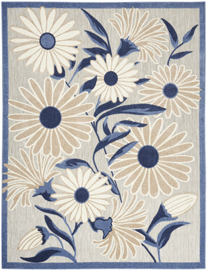Homeroots 7' X 10' Blue And Grey Floral Stain Resistant Non Skid Area Rug  Polypropylene 505641