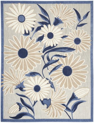 Homeroots 4' X 6' Blue And Grey Floral Area Rug - Stain Resistant, Non-skid Design For Homes With Kids & Pets 4' X 6' Polypropylene 505642
