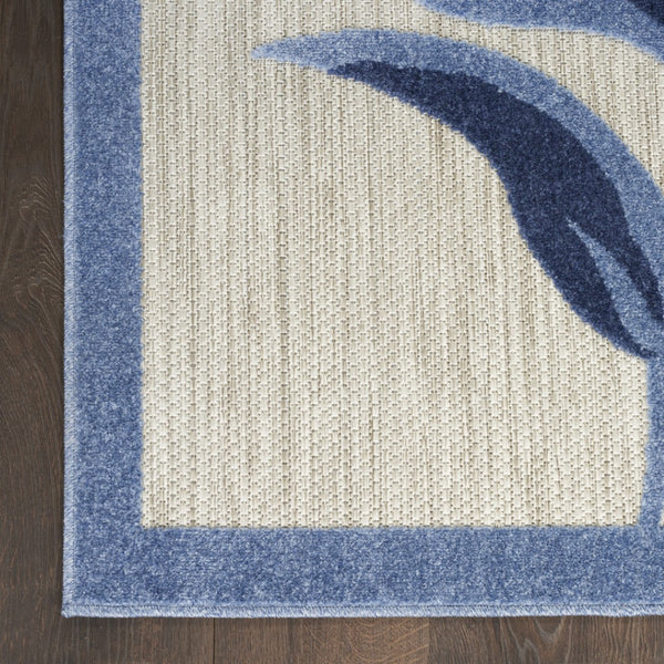 HomeRoots 9' Blue and Gray Floral Area Rug - Durable Non-Skid Indoor Outdoor Design for Stylish Living Spaces 5' X 8' 505643