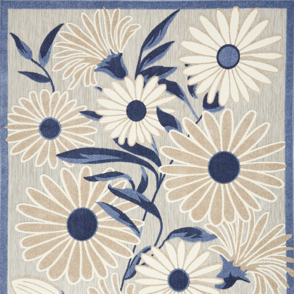 HomeRoots 9' Blue and Gray Floral Area Rug - Durable Non-Skid Indoor Outdoor Design for Stylish Living Spaces 5' X 8' 505643