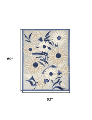 Homeroots 5' X 8' Blue And Gray Floral Non Skid Indoor Outdoor Area Rug  Polypropylene 505643