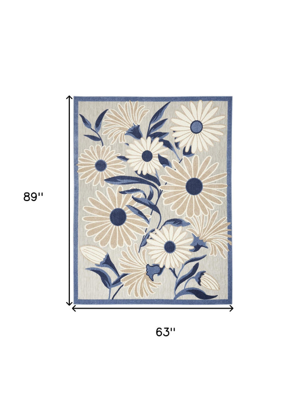 Homeroots 5' X 8' Blue And Gray Floral Non Skid Indoor Outdoor Area Rug  Polypropylene 505643