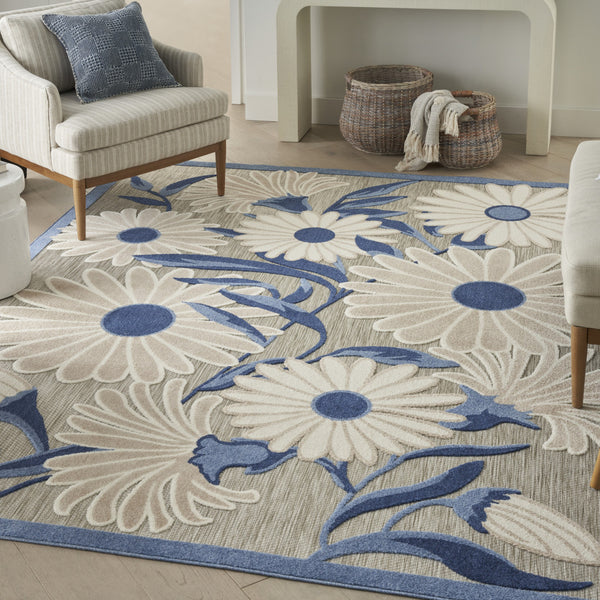 Homeroots 5' X 8' Blue And Gray Floral Non Skid Indoor Outdoor Area Rug  Polypropylene 505643