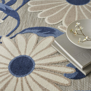 Homeroots 5' X 8' Blue And Gray Floral Non Skid Indoor Outdoor Area Rug  Polypropylene 505643