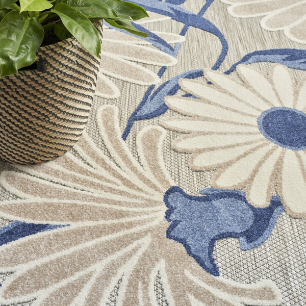 HomeRoots 9' Blue and Gray Floral Area Rug - Durable Non-Skid Indoor Outdoor Design for Stylish Living Spaces 8' X 11' 505644