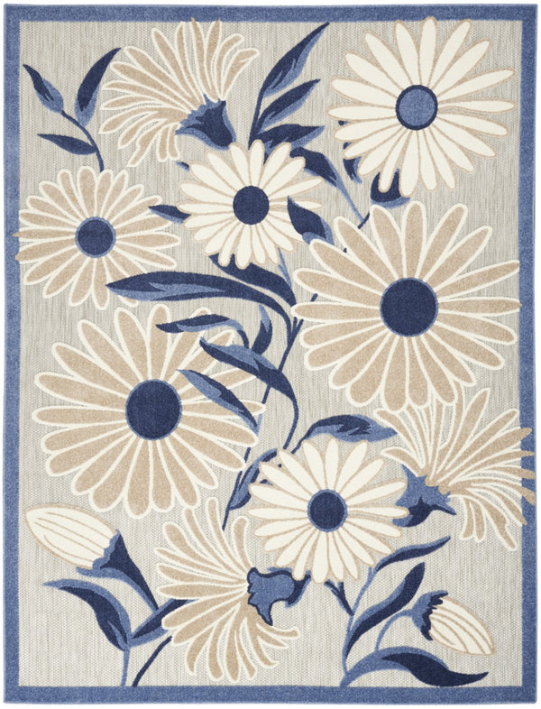 HomeRoots 9' Blue and Gray Floral Area Rug - Durable Non-Skid Indoor Outdoor Design for Stylish Living Spaces 8' X 11' 505644