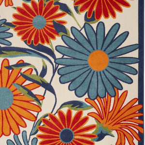 Homeroots 4' Elegant Ivory Blue & Orange Floral Non-skid Area Rug For Indoor/Outdoor Spaces, Stain Resistant 4' X 6' Polypropylene 505647