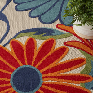 Homeroots 4' Elegant Ivory Blue & Orange Floral Non-skid Area Rug For Indoor/Outdoor Spaces, Stain Resistant 4' X 6' Polypropylene 505647