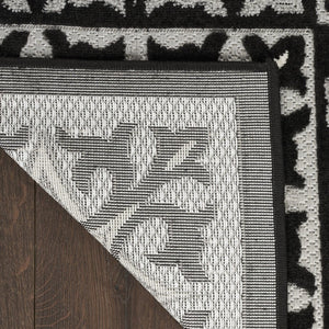 HomeRoots 9' Black and White Fleur De Lis Area Rug - Stain Resistant, Non-Skid, Elegant Design for Any Room 5' X 8' 505653