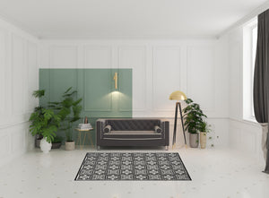 Homeroots 5' X 8' Black And White Fleur De Lis Stain Resistant Non Skid Area Rug  Polypropylene 505653