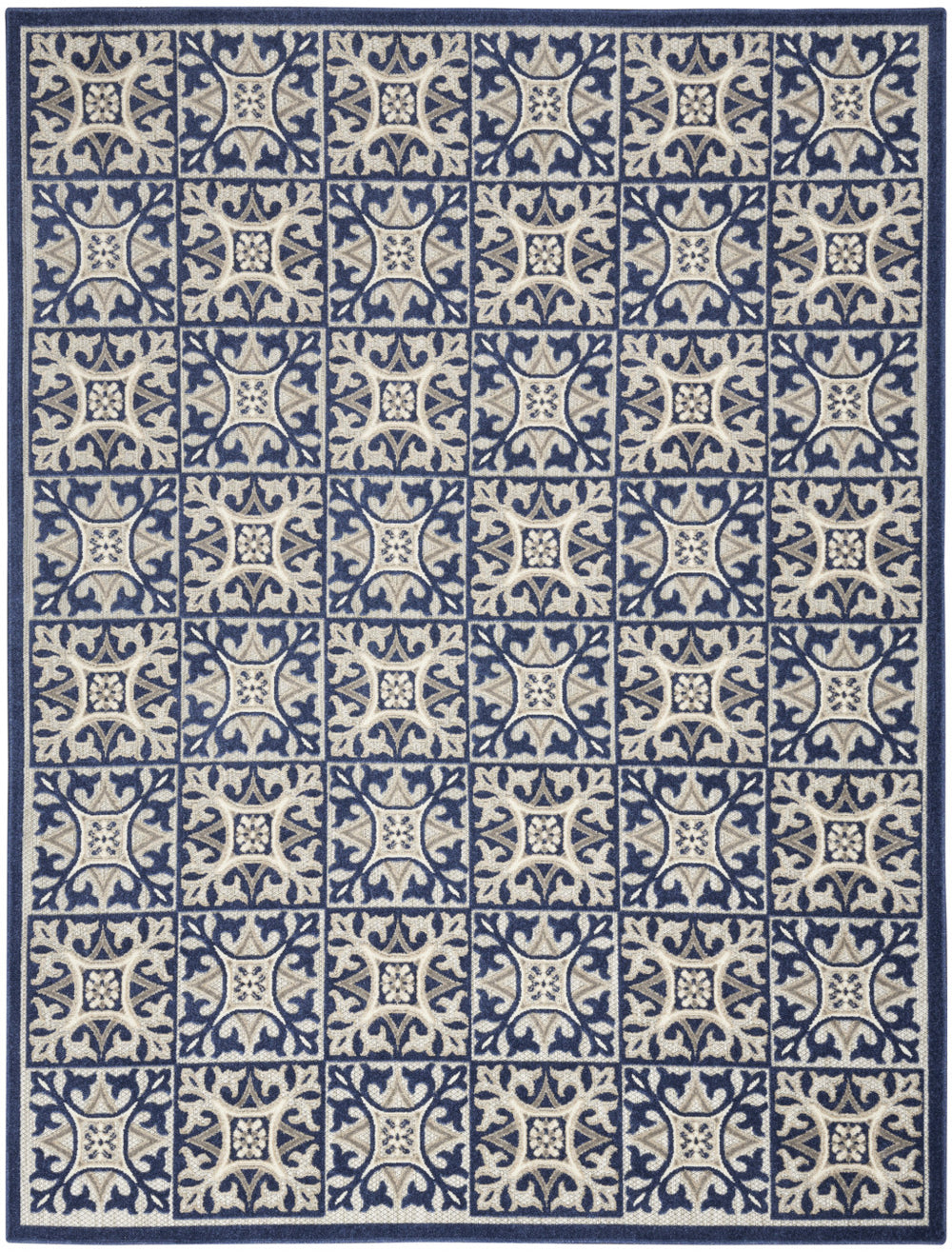 Homeroots 6' X 9' Blue Fleur De Lis Stain Resistant Non Skid Area Rug  Polypropylene 505655