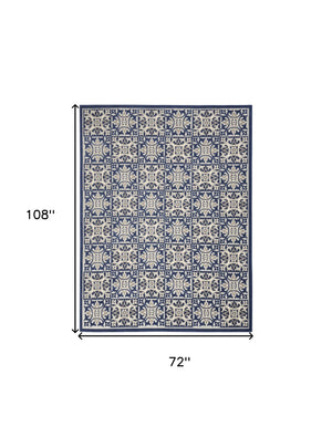 Homeroots 6' X 9' Blue Fleur De Lis Stain Resistant Non Skid Area Rug  Polypropylene 505655