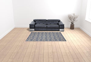 Homeroots 6' X 9' Blue Fleur De Lis Stain Resistant Non Skid Area Rug  Polypropylene 505655