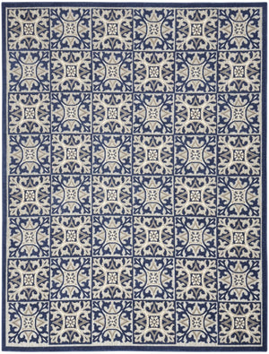 HomeRoots 9' Blue Fleur De Lis Area Rug - Stain Resistant, Non-Skid Design for Timeless Elegance & Durability 7' X 10' 505656