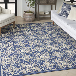 HomeRoots 9' Blue Fleur De Lis Area Rug - Stain Resistant, Non-Skid Design for Timeless Elegance & Durability 7' X 10' 505656