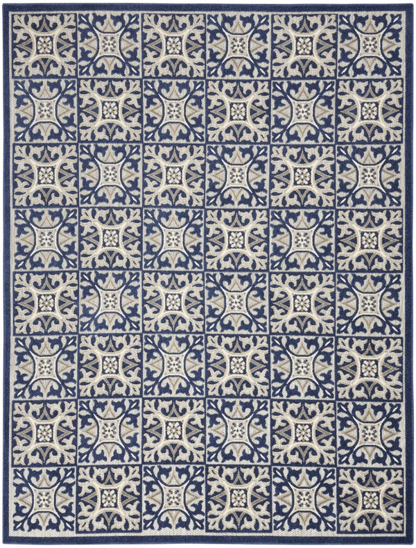 Homeroots 4' Blue Fleur De Lis Stain Resistant Non-skid Area Rug - Perfect For Homes With Kids & Pets! 4' X 6' Polypropylene 505657