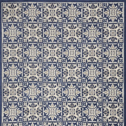 Homeroots 4' Blue Fleur De Lis Stain Resistant Non-skid Area Rug - Perfect For Homes With Kids & Pets! 4' X 6' Polypropylene 505657