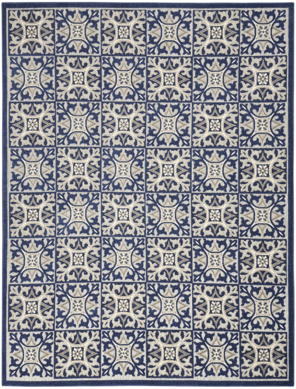 HomeRoots 9' Blue Fleur De Lis Area Rug - Stain Resistant, Non-Skid Design for Timeless Elegance & Durability 5' X 8' 505658