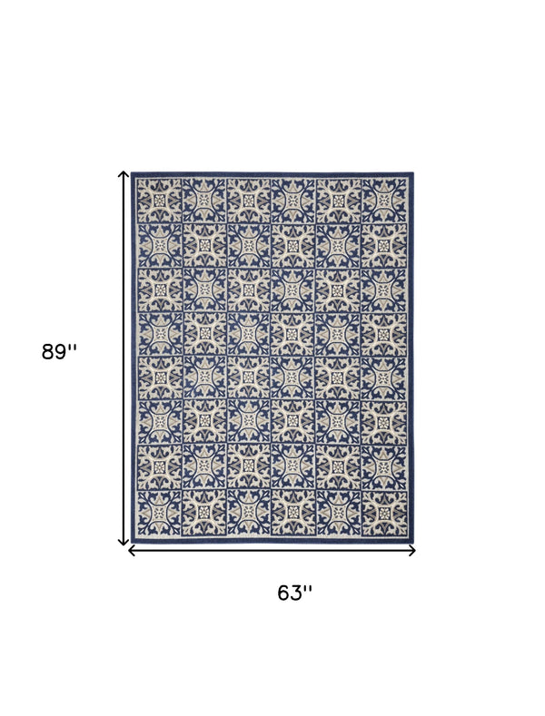 Homeroots 5' X 8' Blue Fleur De Lis Stain Resistant Non Skid Area Rug  Polypropylene 505658