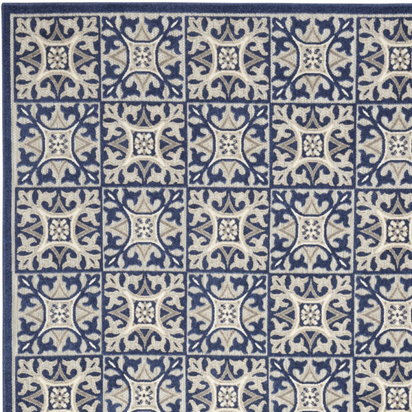 Homeroots 5' X 8' Blue Fleur De Lis Stain Resistant Non Skid Area Rug  Polypropylene 505658