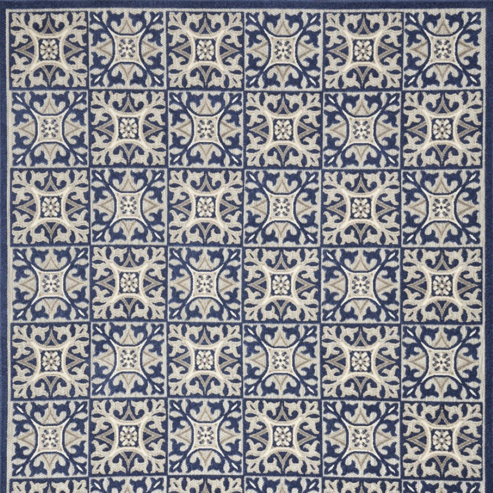 HomeRoots 9' Blue Fleur De Lis Area Rug - Stain Resistant, Non-Skid Design for Timeless Elegance & Durability 5' X 8' 505658