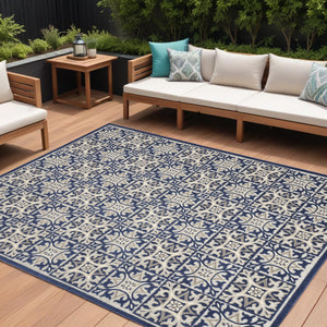 Homeroots 8' X 11' Blue Geometric Non Skid Indoor Outdoor Area Rug  Polypropylene 505659