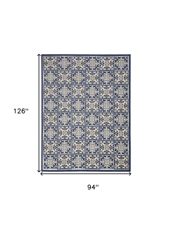Homeroots 8' X 11' Blue Geometric Non Skid Indoor Outdoor Area Rug  Polypropylene 505659