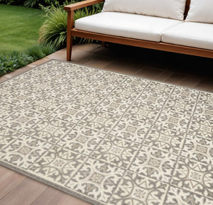 HomeRoots 9' Elegant Ivory and Grey Fleur De Lis Area Rug - Stain Resistant, Non-Skid, Perfect for Homes 6' X 9' 505660