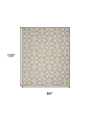 Homeroots 7' X 10' Ivory And Grey Fleur De Lis Stain Resistant Non Skid Area Rug  Polypropylene 505661