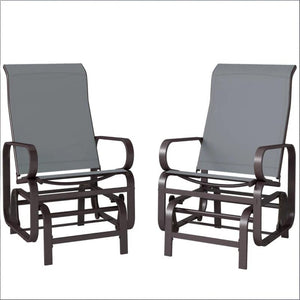 English Elm Cozy Outdoor Gliding Chairs Set of 2 Sling Mesh Steel Frame Porch Rockers Gray T3971P466776