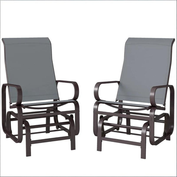 English Elm Cozy Outdoor Gliding Chairs Set of 2 Sling Mesh Steel Frame Porch Rockers Gray T3971P466776