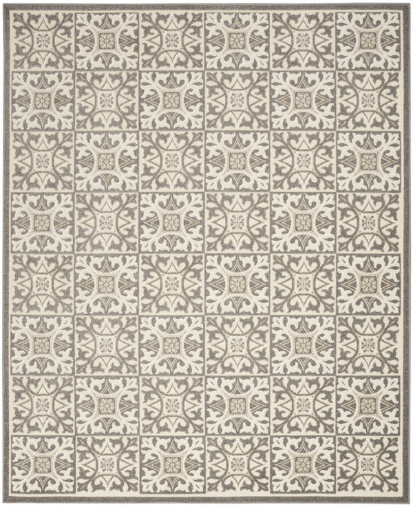 Homeroots 5' X 8' Ivory And Grey Fleur De Lis Stain Resistant Non Skid Area Rug  Polypropylene 505663