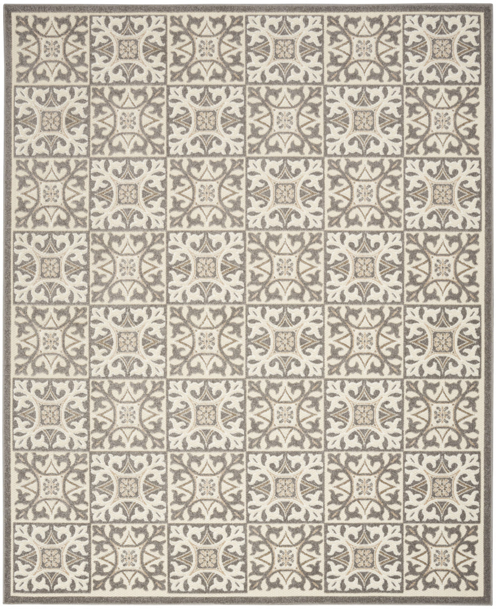 Homeroots 8' X 11' Ivory And Gray Geometric Non Skid Indoor Outdoor Area Rug  Polypropylene 505664