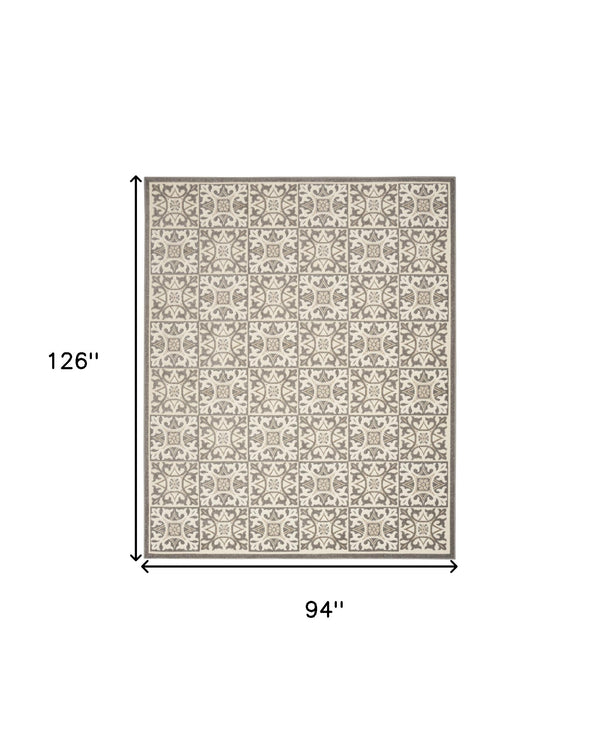 Homeroots 8' X 11' Ivory And Gray Geometric Non Skid Indoor Outdoor Area Rug  Polypropylene 505664