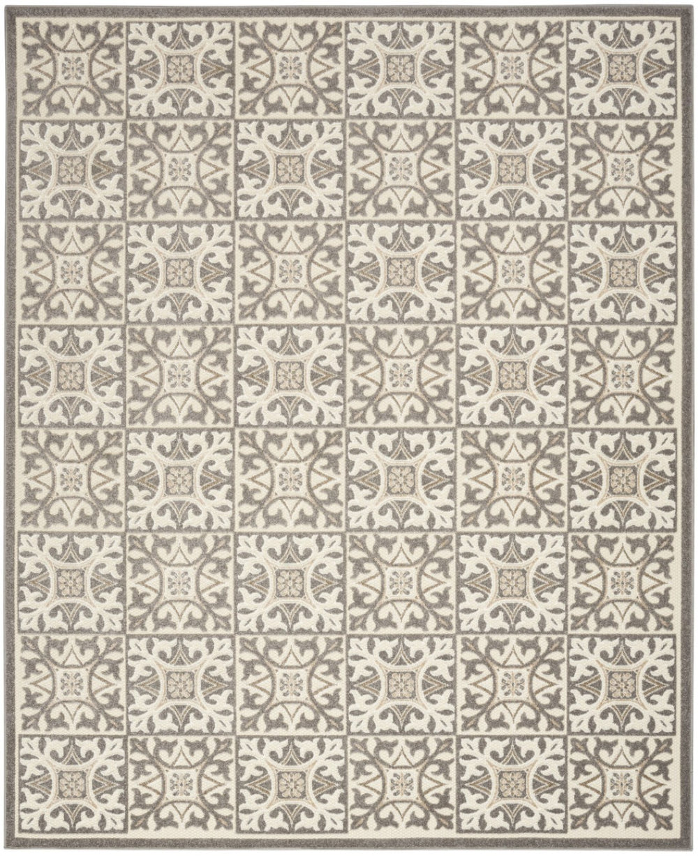 HomeRoots 8' X 11' Ivory and Gray Geometric Area Rug - Durable, Stylish, Non-Skid for Indoor & Outdoor Use! 505664