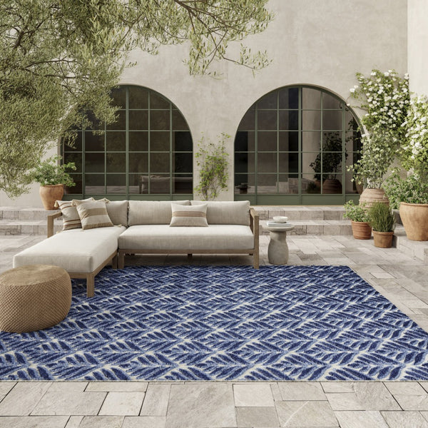 HomeRoots 9' Elegant Blue Floral Area Rug - Stain Resistant, Non-Skid, Perfect for High-Traffic Homes & Spaces 7' X 10' 505666
