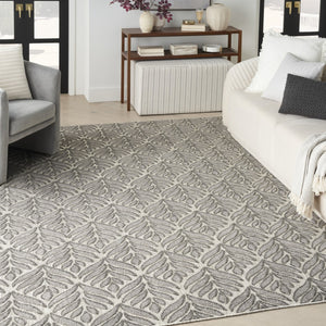 HomeRoots 9' Charcoal Floral Area Rug - Stain Resistant, Non-Skid, Ideal for Family Spaces and Everyday Use 5' X 8' 505673