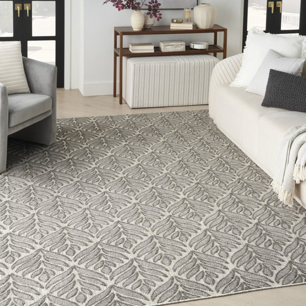 HomeRoots 9' Charcoal Floral Area Rug - Stain Resistant, Non-Skid, Ideal for Family Spaces and Everyday Use 5' X 8' 505673