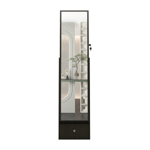 English Elm 360°swivel Jewelry Armoire with Led Lit Interior Full Length Mirror and Locking Drawers W3406P411294