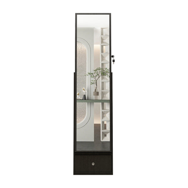English Elm 360°swivel Jewelry Armoire with Led Lit Interior Full Length Mirror and Locking Drawers W3406P411294