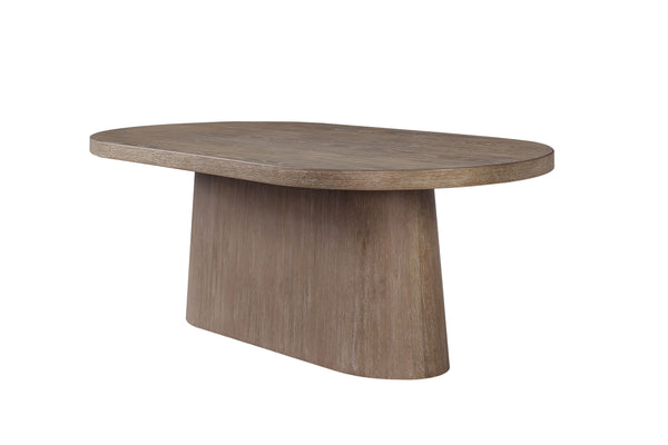 English Elm Oval Sculpted Pedestal Dining Table in Cocoa Finish — Modern Oval Solid Wood Veneer Design, Durable Elegance B2699S00078